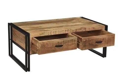 Na 21X21X18 Inches Double Drawer Termite Proof Mango Wood Table 