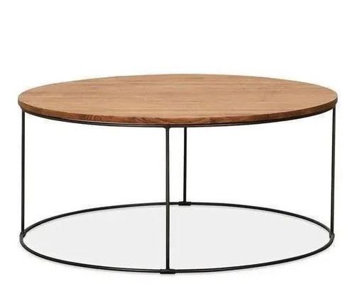 3.5 Feet Designer Round Iron And Wood Material Coffee Table