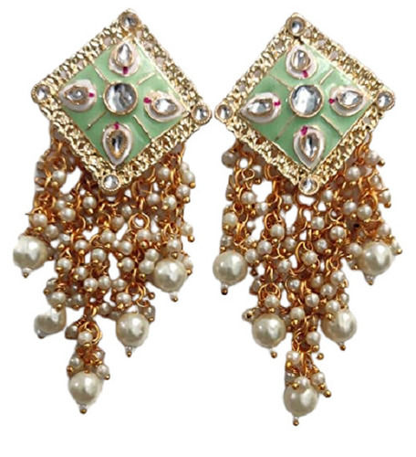 50 Grams Polished Brass And Pearl Stone Party Wear Kundan Meena Earrings Gender: Women