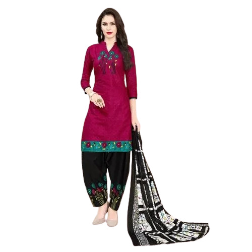 Comfortable 3/4th Sleeve Style Embroidered Fancy Cotton Suit For Ladies