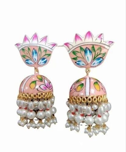 Party Wear Polished Brass Hand Painted Designer Jhumka Earrings Gender: Women