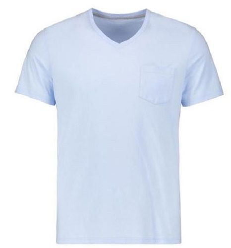 White Plain Short Sleeve Cotton Mens V Neck T Shirt 