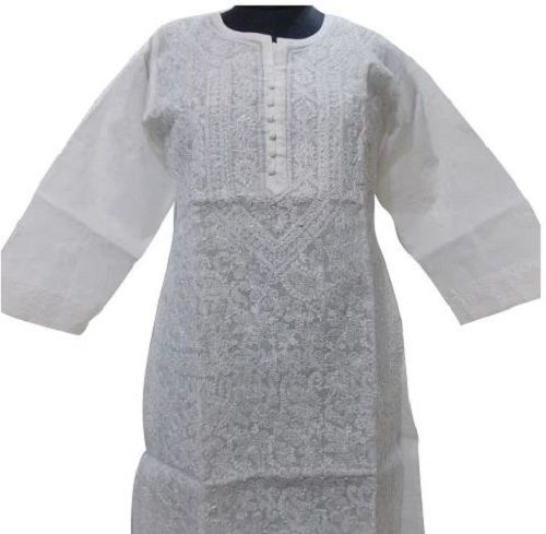 Voil Cotton Embroidered Lucknowi Kurti For Ladies Bust Size: 30 Inch (In)