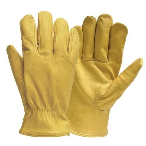 Yellow Casual Wear Full Fingered Plain Dyed Suede Leather Safety Gloves