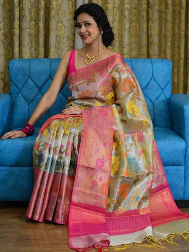 Designer Printed Weightless Georgette Sattin Patta Saree