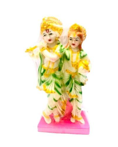 White Marble Based Colourful Radha Krishna Statue