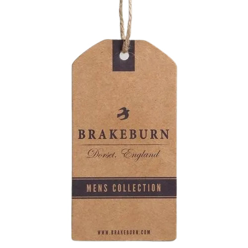Garment Tag - Brown Paper, 4x2 Inches | 1.2 mm Thick, Adhesive Back, Printed Design, Durable for Clothes and Accessories