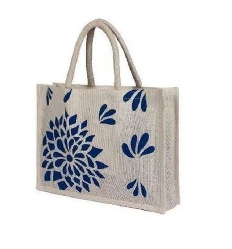 Multi 16X16 Inch Floral Printed Jute Bag For Shopping