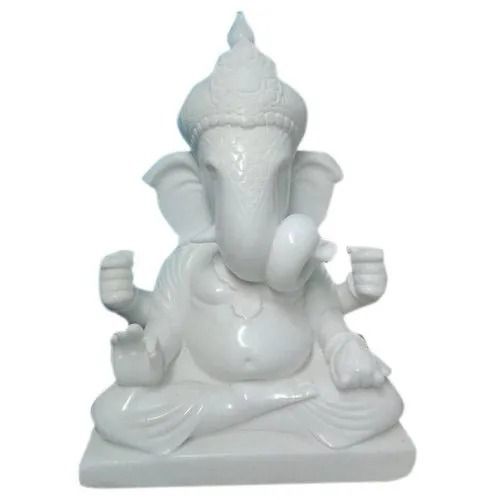 18 Inch Glossy Finished Paint Coated Religious Decorative Marble Ganesh Statue