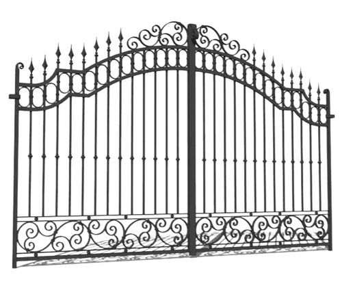 Black 6X7 Foot Rectangular Welded Polished Swing Iron Gate