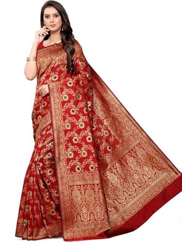Banarasi Style Cotton Silk Sarees With Broad Zari Weave Border