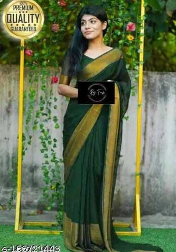 Brown Designer Chiffon Viscose Patta Saree With Broad Zari Border