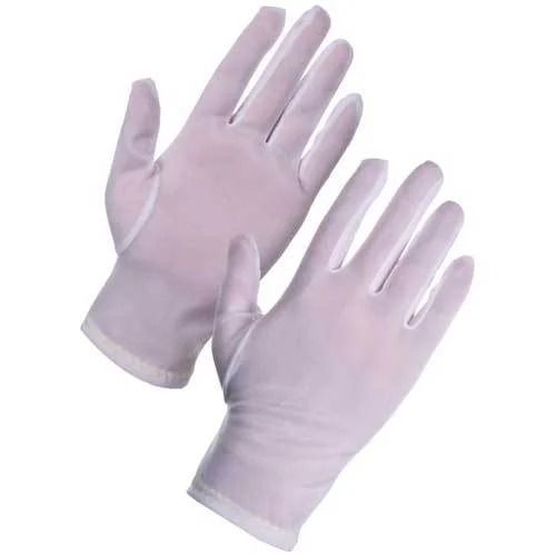 White Full Fingered Plain Nylon Lint Free Gloves For Cleanroom Use