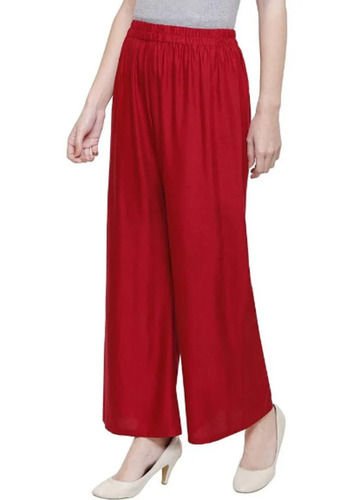 Red Regular Fit Daily Wear Plain Rayon Straight Palazzo For Ladies 