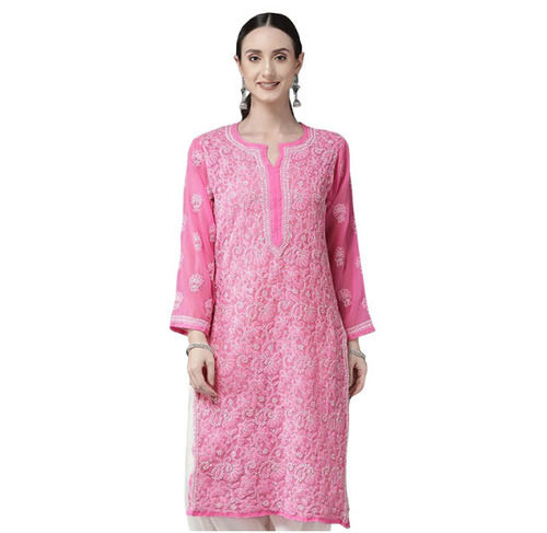 Round Neck Georgette Chikan Embroidery Garments For Womens Age Group: Adult