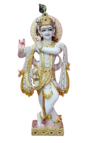 Washable 1 Feet Easy To Clean Water Resistant Polished Marble Lord Krishna Statue