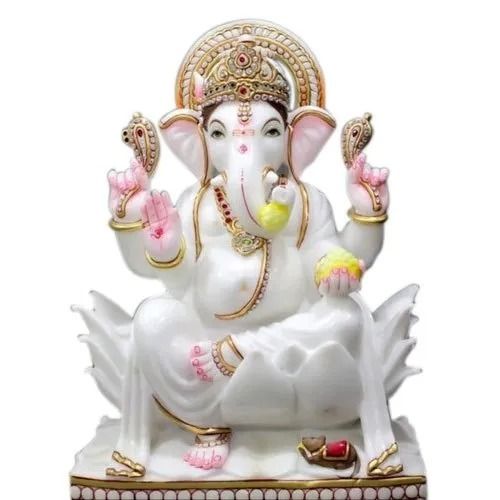 18 Inches Easy To Clean Washable Polished Marble Lord Ganesh Statue