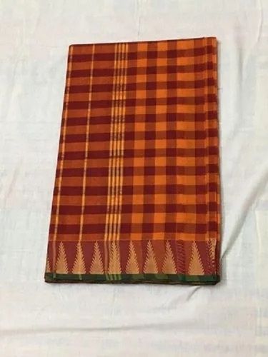 Red Orange Casual Wear Comfortable Breatable Hand Block Prints Chettinadu Cotton Saree