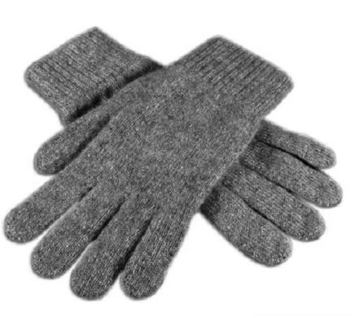 Grey Full Finger Plain Fancy Woolen Gloves 