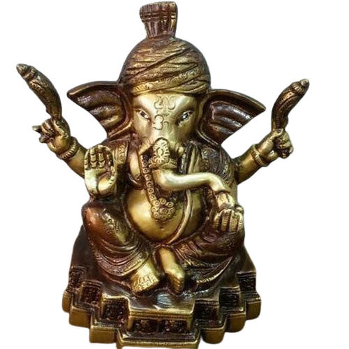 High Strength Indian Regional Style Gold Finish Brass Lord Ganesh Statue Height: 11 Inch (In)