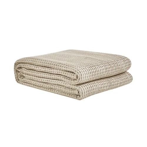 Cream Plain And Soft Woven Rectangular 100% Cotton Throw Blanket