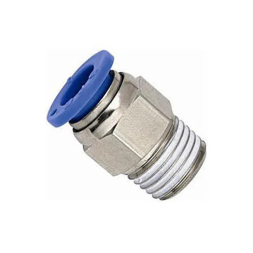 Pneumatic Connector - Aluminum, 82x32 mm | Polished Finish, 100 psi Air Consumption, Silver and Blue