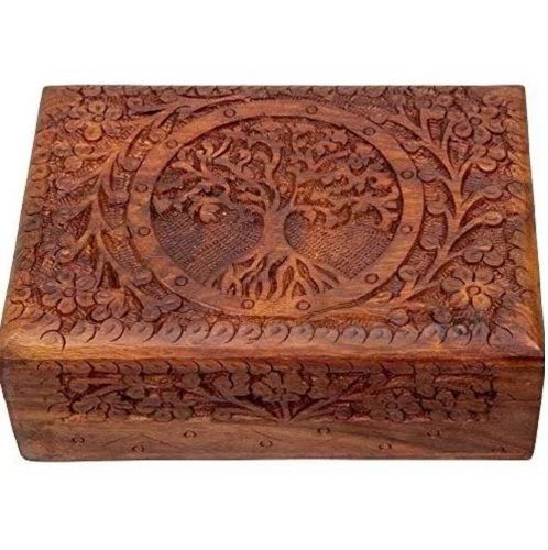 Pine Wood Rectangular Polished Craved Wooden Box For Birthday Gift