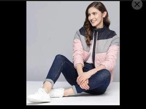 Women Full Sleeves Woolen Bomber Jacket For Casual Wear