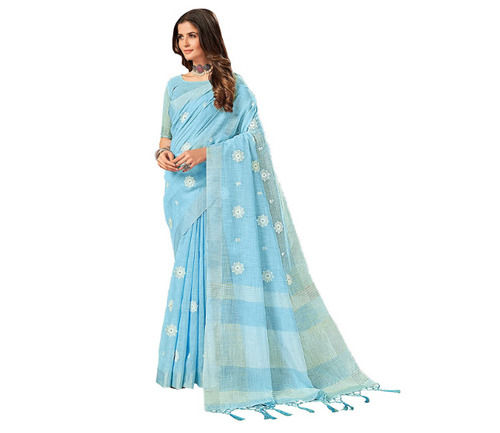Bollywood Style Casual Wear Cotton Linen Embroidery Saree