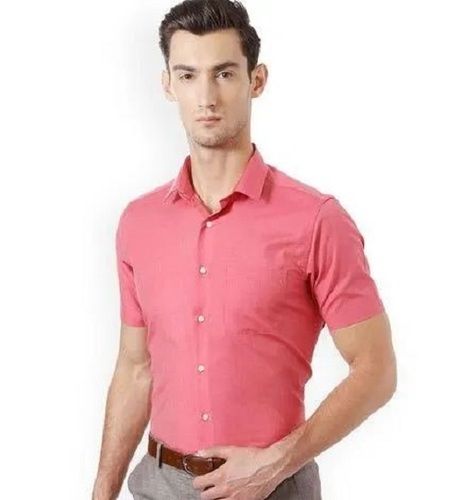 Button Closure Poly Cotton Plain Mens Half Sleeves Shirt