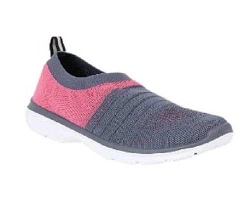 Grey And Pink Comfortable Unfadable Pu Sole Mesh Fabric Shoes For Ladies