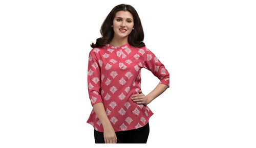 Multi Color Casual Wear Three Four Sleeves Printed Cotton Tops For