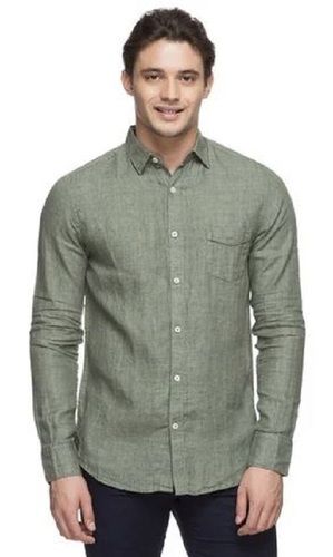 Full Sleeves Plain Straight Collar Mens Linen Shirt
