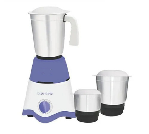 White Impact And Shock Resistant Electric Plastic Stainless Steel Mixer Grinder With 3 Jars