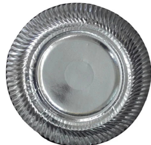 इवेंट और पार्टी के लिए डिस्पोजेबल प्लेन राउंड सिल्वर फ़ॉइल पेपर प्लेट्स, 50 पीस पैक