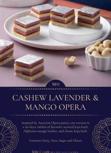 Rich Aroma Cashew Lavender And Mango Opera Barfi Sweet