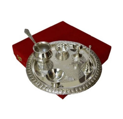 Silver Corrosion Resistant Brass Pooja Thali Set