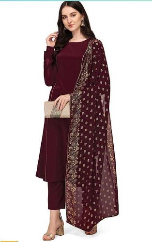 Ladies Plain Cotton Salwar Suit With Dupatta For Party Wear