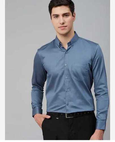 Grey Men Full Sleeves Plain Cotton Shirt For Formal Wear