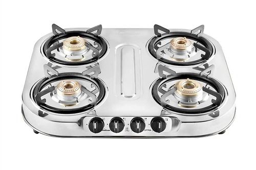 Manual Rectangular Polish Finished Stainless Steel Four Burner Gas Stove