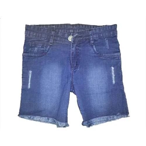 Blue Regular Fit Casual Wear Plain Dyed Washed Denim Short Pant For Ladies