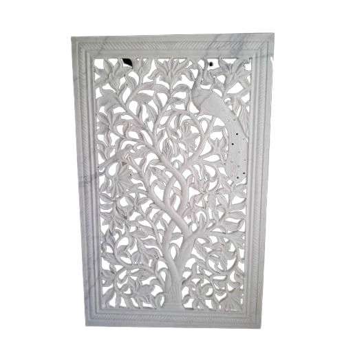 White Flower Carved Matt Finish Designer Marble Jali For Outdoor Decoration Use