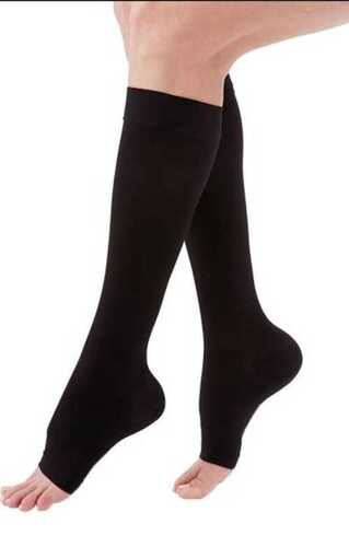 Plain Black Below Knee Cotton Stocking For Female