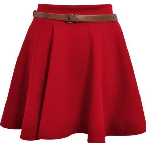 Red Plain Daily Wear Cotton Skirt For Ladies