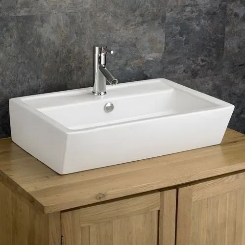 Rectangular Plain Ceramic White Counter Top Wash Basin For Bathroom