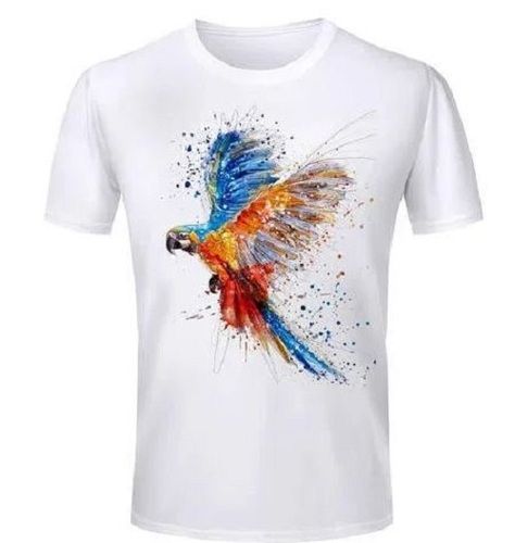 White Short Sleeve O Neck Cotton 3D T Shirt For Mens 