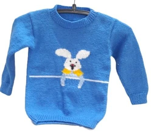 Blue Winter Wear Long Sleeves Round Neck Knitted Pullover Woolen Kids Sweaters