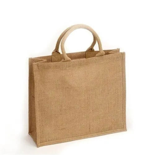 Cream 14X6X11 Inch Light Weight Hand Length Handle Plain Dyed Jute Carry Bag