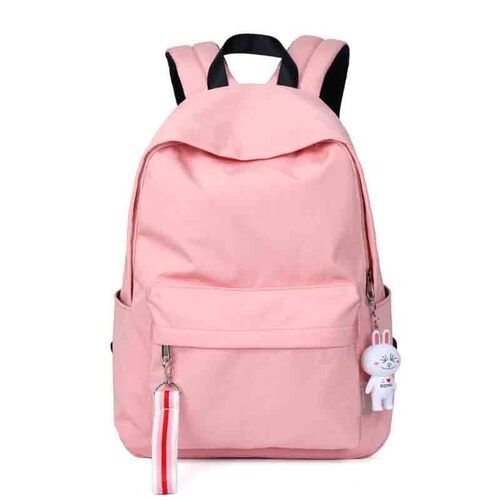 Adjustable Strap Polyester Pink Plain School Backpack For Girls