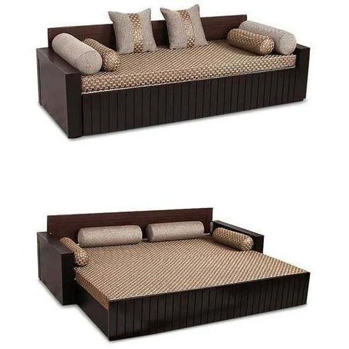 Beigh & Brown Double Lines Engineered Wood Aster Sofa Bed Dimensions: 8